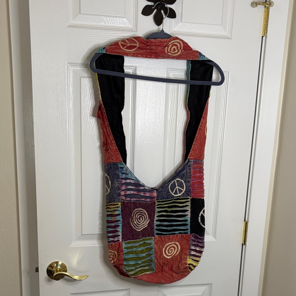 Multicolor Patchwork Peace Large Hobo Bag 100 % Cotton made in Nepal.